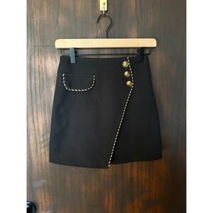 J.ING Black Military Mini Skort Gold Button Wrap Skirt XS